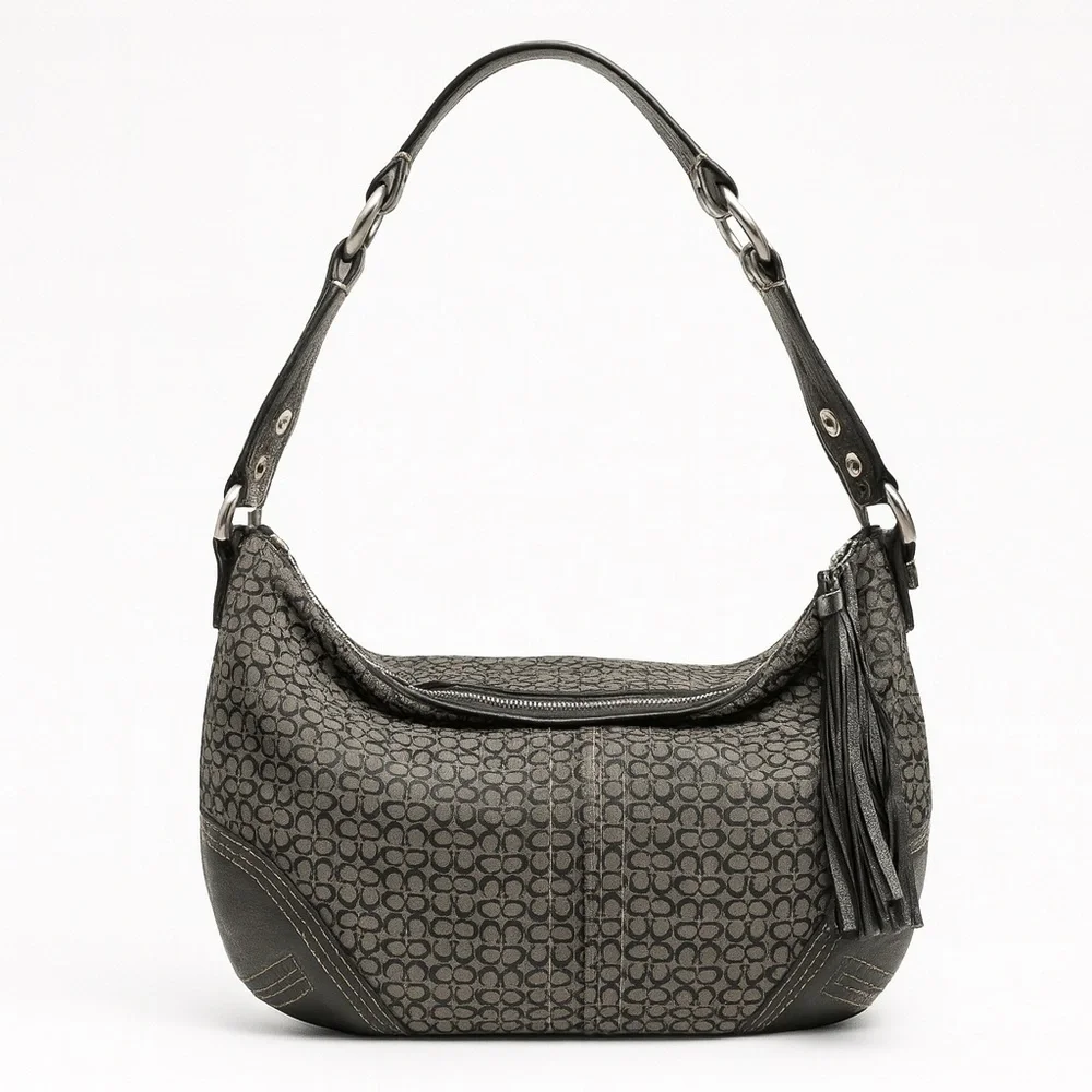 Vintage‎ Y2K Coach Black and Gray Patterned Shoulder Bag